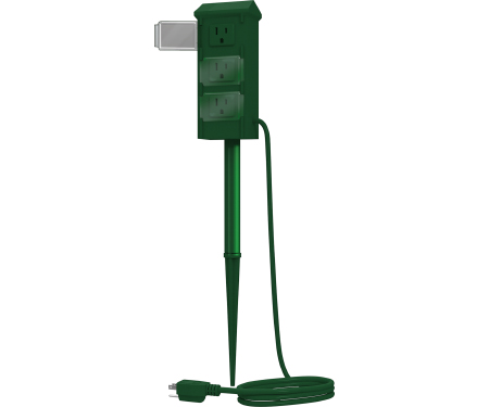 Stanley 3-Outlet Plugbank Ground Stake Green
