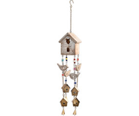White Birdhouse with Bird and