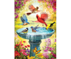 Spring Bird Bath House Flag