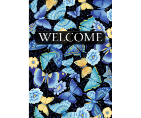 Blue Bttrfly Welcome Hous Flag
